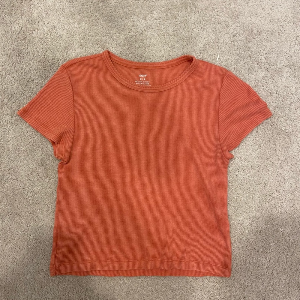 Aerie fall orange waffle short sleeve tee